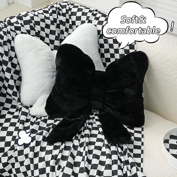 2Pack Soft Furry Bow Throw Pillows Cute Bowknot Plush Pillow Home Decor Stuffed Bow Lumbar Pillow for Bed Couch Living Room Decor (White)