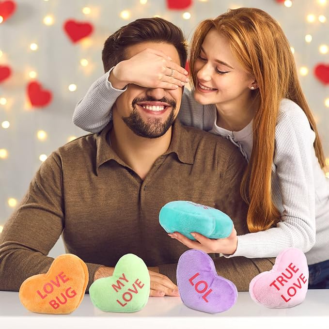 Kathfly 16 Pcs Valentine's Day Conversation Heart Plush Throw Pillows Candy Plush Conversation Hearts Valentines Stuffed Throw Pillow Decoration for Wedding Holiday Party Favors(Multicolor)