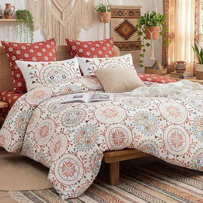Nayoroom Boho Comforter Set Queen Size Reversible Bohemian Medallion Paisley Comforter 3 Pieces Soft Lightweight Southwestern Aesthetic Bedding Set for All Seasons