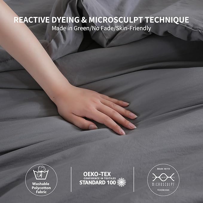 COTTEBED Ultra-Soft Gray Comforter Sets Queen Full Sized Bedding - All Season Lightweight Fuzzy Fluffy Modern Washed Polycotton Microfiber - 1 Bed Down Comforters &2 Pillowsham (Queen/Full,Dark Grey)