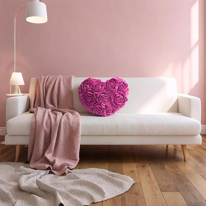 JWH Valentine's Day Throw Pillow Covers Decorative Flower Accent Pillow Cases Heart Shaped Cushion for Couch Living Room Bed Chair 14 x 16 Inches Hot Pink