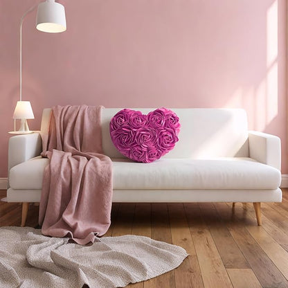 JWH Valentine's Day Throw Pillow Covers Decorative Flower Accent Pillow Cases Heart Shaped Cushion for Couch Living Room Bed Chair 14 x 16 Inches Hot Pink
