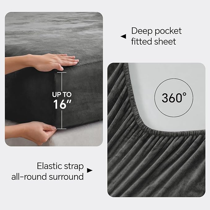 BEDELITE Flannel Sheets Twin Size Dark Gray - Super Soft Fleece Sheets Set Fluffy Extra Plush, 3 Piece(Include Fitted Sheet, Flat Sheet, 1 Pillowcase)