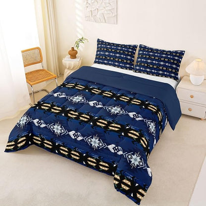 Erosebridal Western Decor,Vintage Exotic Indian Geometric Bedding Set Boho Western Comforter Set King,Ethnic Tribal Arrow Quilt Aztec Duvet Insert,Rustic Home Decor Rustic Farmhouse Decor Blue