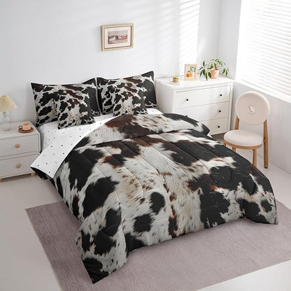 Erosebridal Brown Cowhide Bedding Comforter Sets 7-Piece Farm Animal Print Bed in a Bag, Milk Cow Fur King Bedding Sets Cow Print Comforter Set King, Farmhouse Wildlife Skin Bedding Sets & Collections