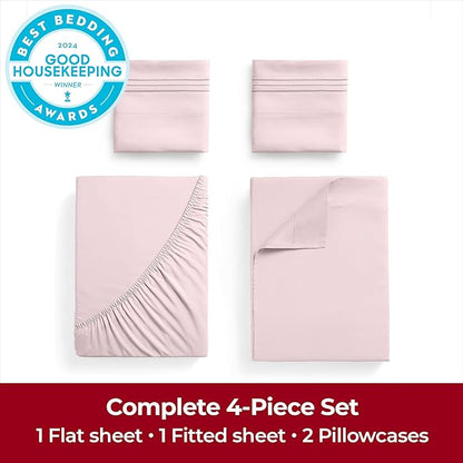 Mellanni Extra Deep Queen Sheets - 4 PC Iconic Collection Bedding - Hotel Luxury, Ultra Soft, Cooling Bed Sheets - Wrinkle, Fade, Stain Resistant (Queen, Blush Pink)