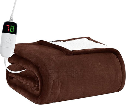 BOMOVA Heated Electric Blanket Twin Size - 62" x 84" Heating Blanket with 10 Heating Levels & 8 Hours Auto Off, Warm Flannel Blanket, Christmas Birthday Gifts for Women