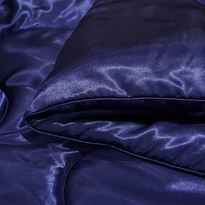 NTBED Silky Satin Comforter Set Queen Dark Blue, Soft Lightweight Microfiber Luxury Sexy Quilted Bedding Sets with 2 Matching Pillow Covers for Summer Spring Autumn