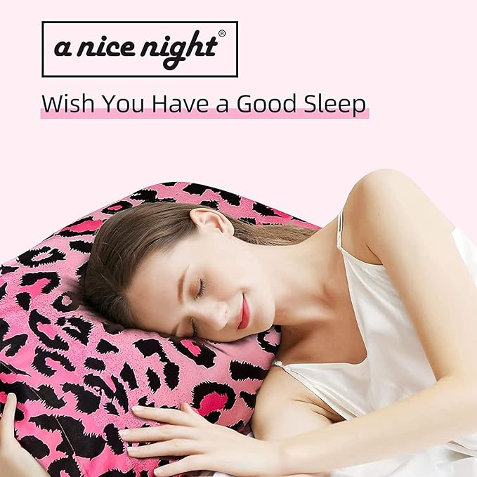 A Nice Night Leopard Printed,Satin Silky Soft Quilt Sexy Luxury Super Soft Microfiber Comforter Quilt Bedding 5PCS Comforter Set, Light Weighted (Pink, Queen(88-by-88-inches))