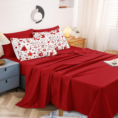 Merry Christmas Comforter Queen White Red Bedding Set Cute Christmas Tree Gift Xmas Stocking Pattern Snowflake Winter Theme Boys Girls Holiday Bed in A Bag
