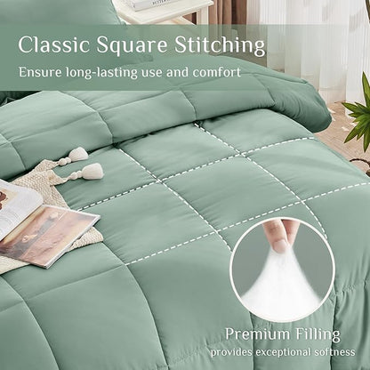 JOLLYVOGUE California King Comforter Set, Ultra-Soft Bed in a Bag Cal King Size 7 Pieces, Oeko-TEX Certified Bedding Set with Down Alternative Comforter, Sheets, Pillowcases & Shams, Sage Green