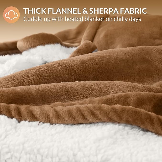 HOMLYNS LuxeHeat Heated Blanket Electric Blanket King Size, Soft Flannel Sherpa Heating Blanket with 10 Heat Settings, 1-10 hrs Timer Auto Shut Off (90x100 inches, Coffee)