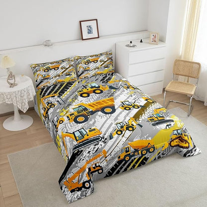 Boys Construction Comforter Set Truck Bedroom Decor for Kids Girls Under Construction Vehicles Down Comforter Nursery Children Cartoon Machinery Truck Excavator Bedding Tractor Cars Duvet Quilt,Twin