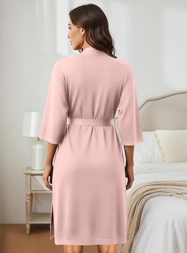 NY Threads Women's Robe Long Knit Bathrobe 3/4 Sleeves Soft Kimono Lightweight Loungewear