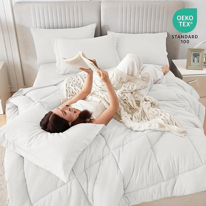 Sasttie Twin XL Comforter Set, 5 Pieces Twin XL Bed in a Bag, Complete Bedding Set Includes Comforter, Flat Sheet, Fitted Sheet, Pillowcase and Pillow Sham, Ivory