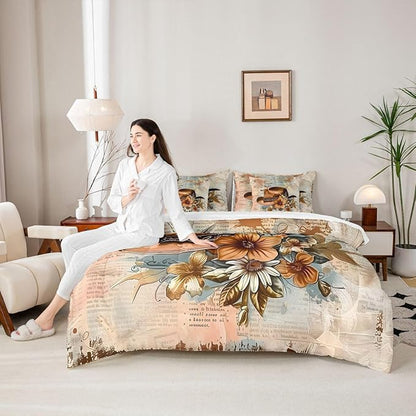 Erosebridal Western Cowboy 7 Piece Comforter Set Twin | Country Western Hats Bed in A Bag Hippie Blooming Floral Sheet Set Reversible American Wild West Fitted Sheet Breathable Lightweight