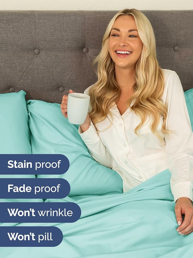 Extra Deep Split King Sheet Set - 7 Piece Breathable and Cooling Sheets - Hotel Luxury Bedding for Women, Men, Kids & Teens - Easy & Secure Fit - Soft and Wrinkle Free - Extra Deep Pockets - Spa Blue