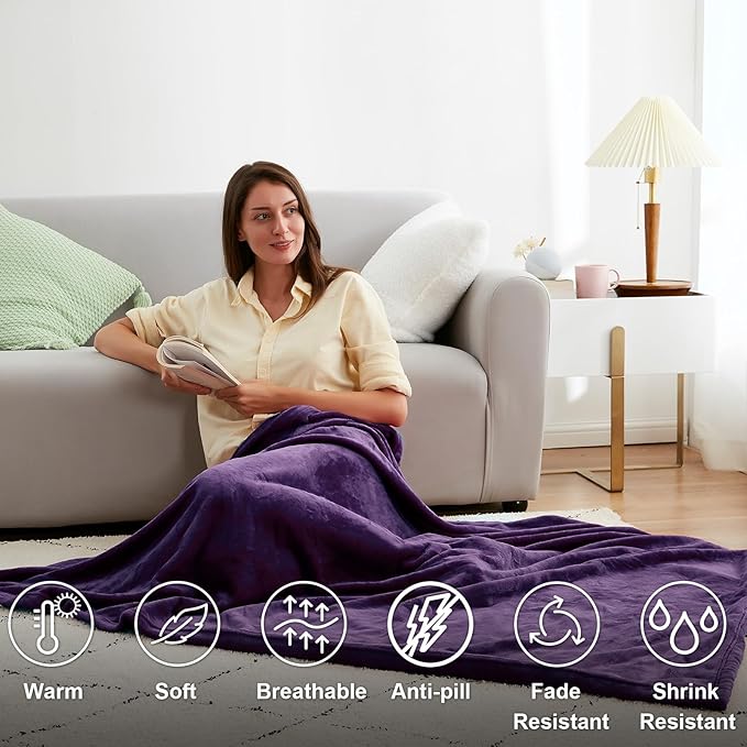 Hansleep Fleece Purple Throw XL Blanket, Super Soft Flannel Fuzzy, Plush Cozy Blanket for All Seasons, Purple, Throw XL 50x70 Inches