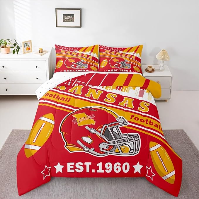 Feelyou Football Bedding Set King Size Boys Girls Rugby Sports Comforter Set Women Men Football City Duvet Quilt Bedroom Decor