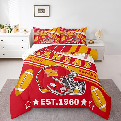 Feelyou Football Bedding Set King Size Boys Girls Rugby Sports Comforter Set Women Men Football City Duvet Quilt Bedroom Decor