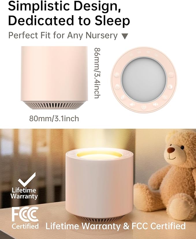 Dimmable Nursery Night Light: Red Light Therapy Sleep Sound Machine with 38 Soothing Sounds & Calming Womb Soother Shusher, Memory Function, White Noise Machine with Timer for Baby Adult Gift (Peach)