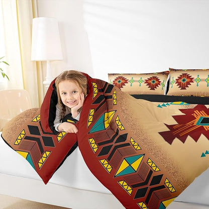 Erosebridal Western Aztec Comforter Set for Boys, Native Tribal Ethnic Bedding Set Queen Size Farmhouse Boho Geometric Quilt Southwestern Ethnic American Native Duvet Insert for Adult Men, Red