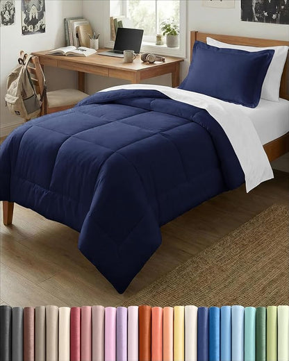 Twin XL Comforter Set - 2 Piece Bed Set for All Seasons - 1 Soft Quilted Comforter with Corner Tabs & 1 Pillow Sham - Comfy and Breathable - Premium Down Duvet Insert - Oeko-TEX - Twin XL Size, Navy