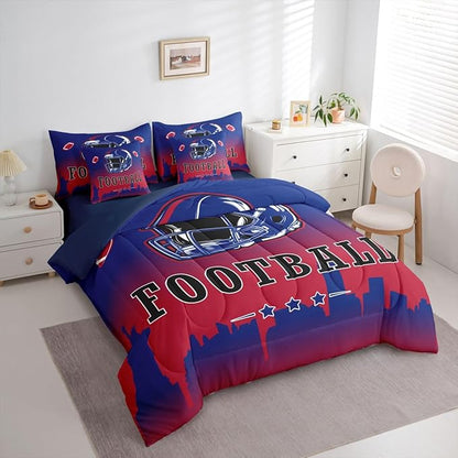 Erosebridal Football City 7 Piece Bedding Set Sports Ball Games Bed in A Bag American Rugby Comforter Set with Sheets Full Size for Kids Teen Adults,City Theme Ball Competitive Games Bed Set