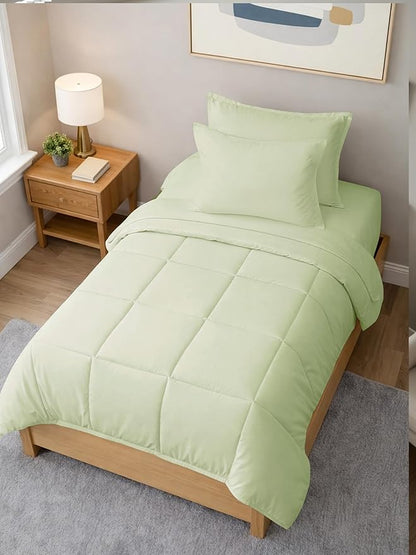 Twin XL Comforter Set - 5 Piece Bed in a Bag Twin XL Size Bed Set - Down Alternative Comforter, Flat Sheet, Fitted Sheet, Pillowcase & Sham for All Seasons - Ultra Soft & Breathable - Light Sage Green