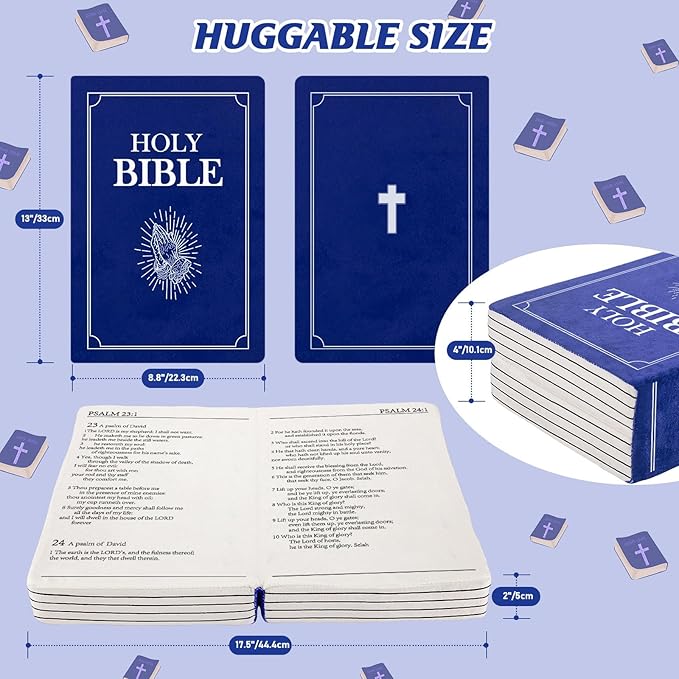 Bible Pillow Book Plush That Opens, Christian Holy Bible Stuff Religious Party Favors Gifts, Room Decorative Pillow for Bedroom Living Room (Blue)