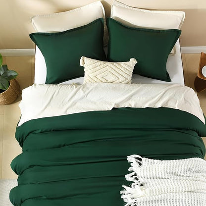 Litanika Dark Emerald Green Twin/Twin XL Comforter Set, 2 Pieces Solid Forest Bedding Set, All Season Fluffy Bed Set (66x90In Comforter & 1 Pillowcase)