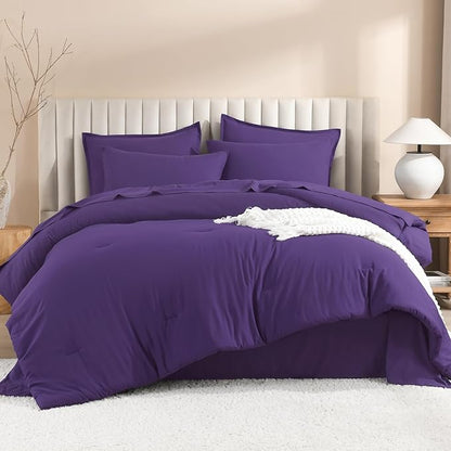 Litanika Comforter California King Size Set Purple - 7 Pieces Bed in a Bag California King Bedding Comforter Sets, Plain Lightweight Bed Set with Comforter, Sheets, Pillowcases & Shams