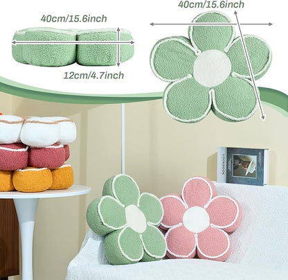 Sioloc Flower Shaped Pillow Daisy Pillows Floor Cushion Pastel Cute Seat Cushions Aesthetic Classroom Dorm Decorative Fun Throw Pillow for Bed,Couch(Sage Green,15.7")