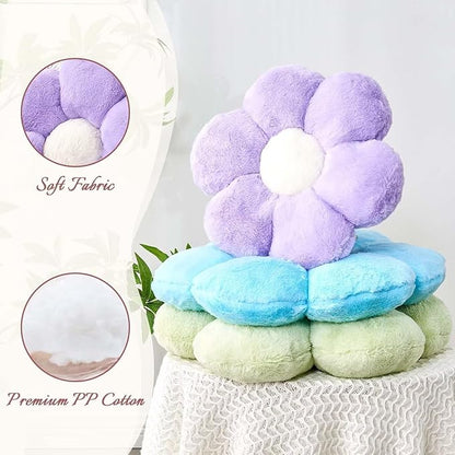Green Flower Shaped Throw Pillow with Faux Rabbit Fur, 14.9" Soft Plush Throw Pillow for Bedroom Living Room