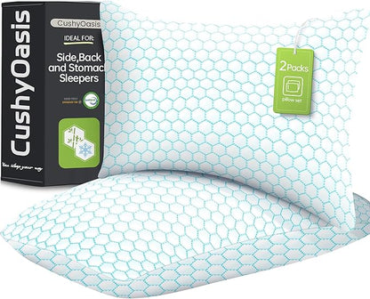 Shredded Memory Foam Pillow for Sleeping, Cooling Bed Pillows Set of 2, Adjustable Pillows for Side, Back, Stomach Sleepers with Washable Pillowcase (Standard Size, Blue)