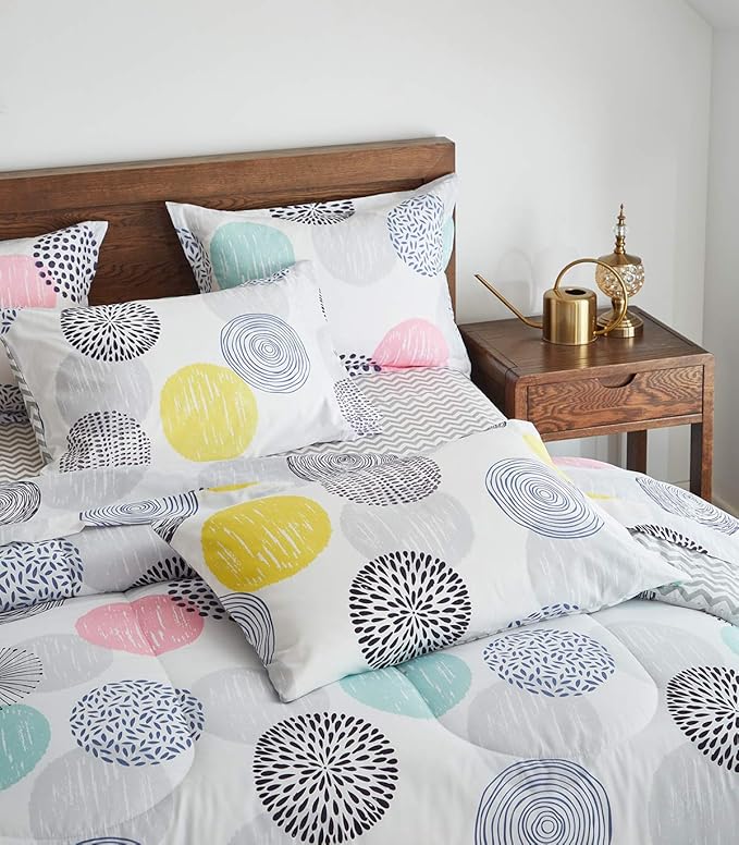 6 Pieces Comforter Sheet Set Twin Size Bed in a Bag - Colorful Dots Style - Soft Microfiber, Spring Soft Bedding Set (1 Comforter, 2 Pillow Shams, 1 Flat Sheet, 1 Fitted Sheet, 1 Pillowcases)