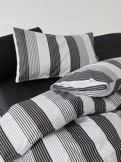 CLOTHKNOW Striped Twin/Twin XL Comforter Sets 3Pcs Black and White Bedding Comforter Sets Cotton Comforter All Season Farmhosue Comforter with 2 Pillowcases