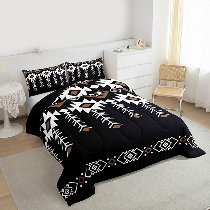 Erosebridal Rustic Western Twin Bedding Set, Boho Aztec Comforter Set for Kids Boys Teens Adult, Native Tribal Ethnic Duvet Insert Southwestern Farmhouse Geometric Down Comforter, 1 Pillow Case