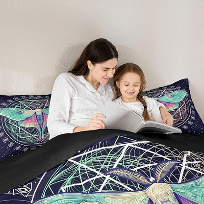 Erosebridal Moth Butterfly Bedding Set - King Size Gothic Decor Down Comforter & Duvet Set for Kids' Rooms - Navy Blue