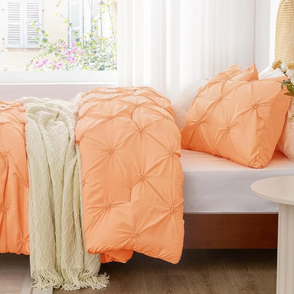 BEDELITE Apricot King Size Comforter Set - 3 Pieces Boho Pintuck Bedding Comforter Sets, Lightweight Soft & Warm King Bedding Set with 2 Pillowcases for All Season