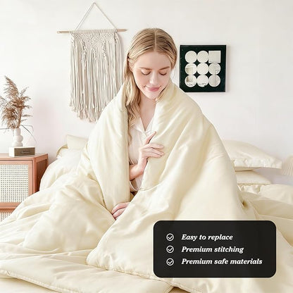 Double Brushed Micorfiber King Comforter Set Cream- 7-Piece Bed in a Bag, All-Season Soft Bedding with Sheets & Envelope Pillowcases (102"x90",King)
