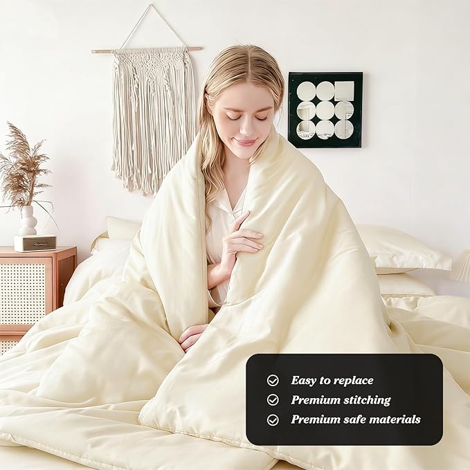 Double Brushed Micorfiber Queen Comforter Set Cream - 7-Piece Bed in a Bag, All-Season Soft Bedding with Sheets & Envelope Pillowcases (88"x88",Queen)