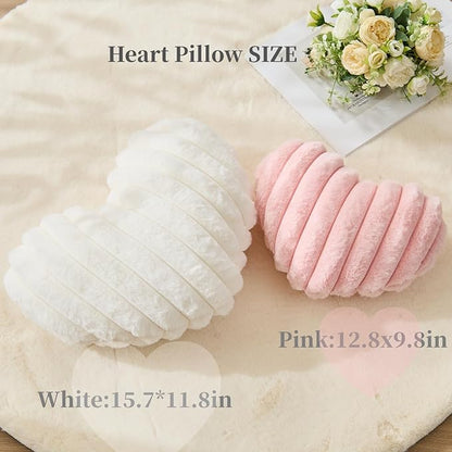 2Pcs Heart Pillow White Pink Throw Pillows Decorative Pillows.Heart Shaped Throw Pillows for Bed Couch Chair Bedroom Room.Cute Small Pillow for Valentines Day Women Valentine Wedding Home Decor