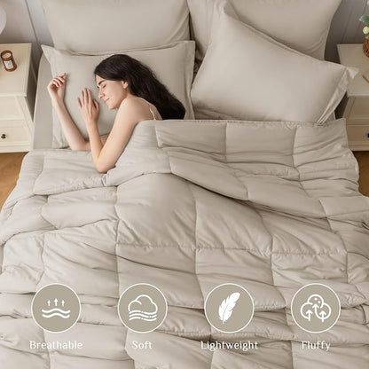 JOLLYVOGUE Twin Comforter Set, Ultra-Soft Bed in a Bag Twin Size 5 Pieces, Oeko-TEX Certified Bedding Set with Down Alternative Comforter, Sheets, Pillowcases & Shams, Oatmeal