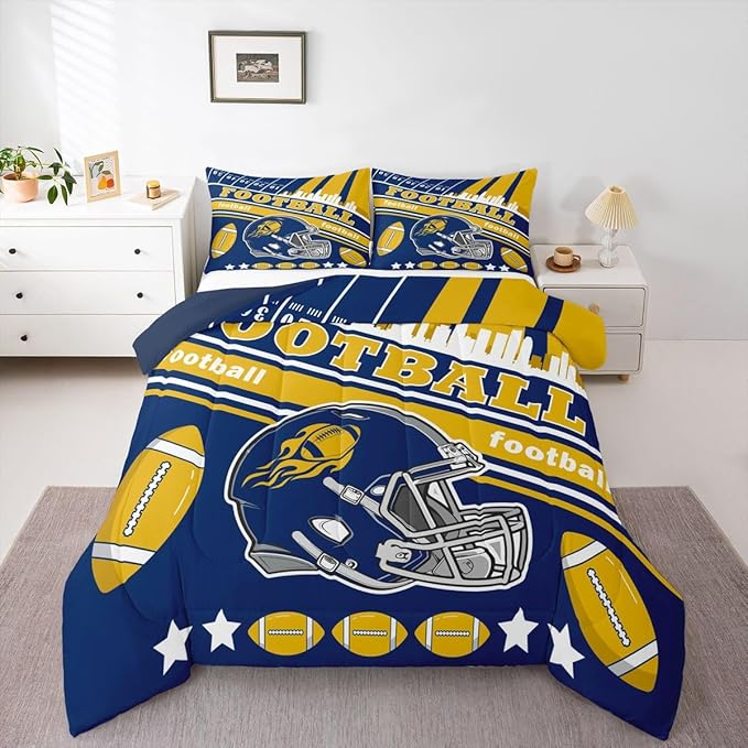 Feelyou Football Bedding Set Women Men Full Size Rugby Sports Comforter Set Sports Themed Boys Girls Football City Duvet Quilt Bedroom Decor