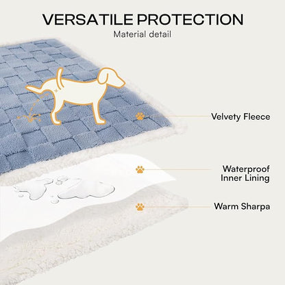 Luciphia Waterproof Dog Blanket for Large Dogs Washable Soft Sherpa Fleece Cat Blankets with 3D Jacquard Cozy Calming Reversible Bed Couch Protector Furniture Protection for Pet,Blue White, 65x57 inch