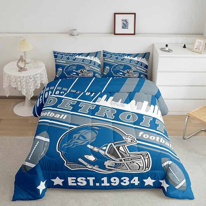 Feelyou Football Bedding Set Queen Size Boys Girls Rugby Sports Comforter Set Ultra Soft Women Men Football City Duvet Quilt Bedroom Decor