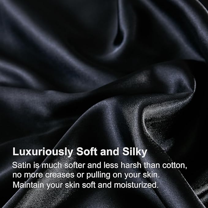 Satin Comforter Set with Sheet Set Queen 8 Pieces Silk Like Black Bedding Silky Ruffle Pattern Luxury Silky Comforter Set with 1 Cushion Cover