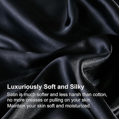 Satin Comforter Set with Sheet Set Queen 8 Pieces Silk Like Black Bedding Silky Ruffle Pattern Luxury Silky Comforter Set with 1 Cushion Cover