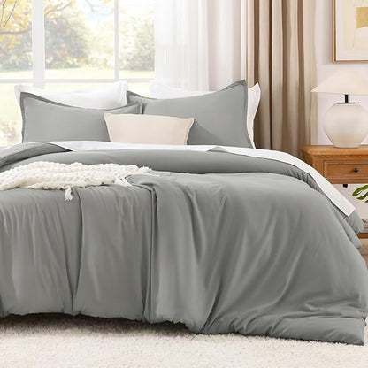 Litanika Comforters Medium Gray Full Size, 3 Pieces Lightweight Solid Bedding Set & Collections, All Season Fluffy Bed Set (79x90In Comforter & 2 Pillowcases)